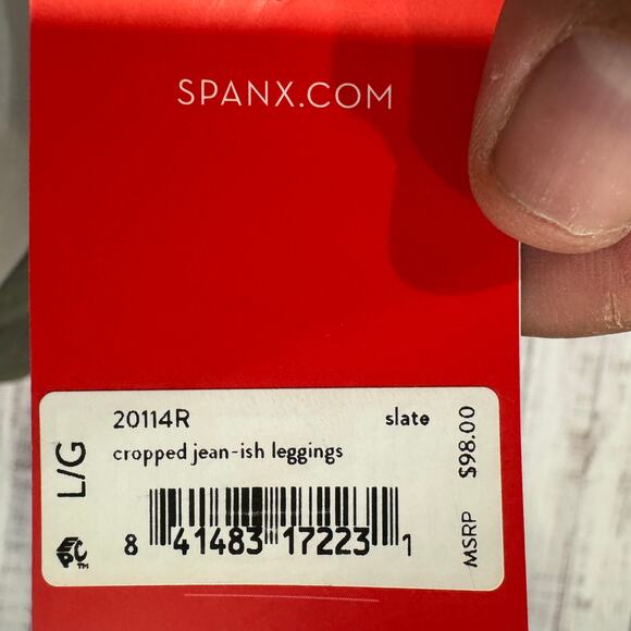 SPANX Jean-ish Cropped Leggings Slate Gray Shaping Pull On Pockets Size L NWT - Picture 3 of 11